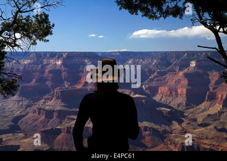 Frau, die Anzeigen von Grand Canyon South Rim Trail, Grand Canyon National Park, Arizona, USA Stockfoto