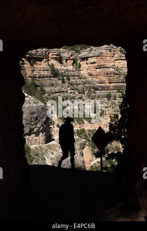 Person und Tunnel auf der Bright Angel Trail, South Rim, Grand Canyon, Grand Canyon National Park, Arizona, USA Stockfoto