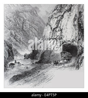 Tunnel auf der St.Gothard Straße, in der Nähe von Andermatt Illustration aus "der britischen Inseln - Cassell Petter & Galpin Teil 8 malerischen Europa. Malerischen Europa war eine illustrierte Zeitschriften von Cassell, Petter, Galpin & Co., London, Paris und New York im Jahre 1877. Die Publikationen dargestellt touristischen Lieblingsplätze in Europa, mit Text-Beschreibungen, Stahl- und Holzstiche von herausragenden Künstlern der Zeit, wie Harry Fenn, William H J Boot, Thomas C. L. Rowbotham, Henry T. Green, Myles B. Foster, John Mogford, David H. McKewan, William L. Leitch, Edmund M. Wimperis und Joseph B. Smith. Stockfoto