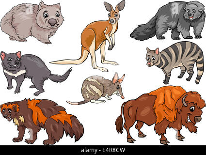 Cartoon-Illustration der lustige wilde Tiere Figuren Set Stockfoto