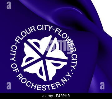 Flagge von Rochester, USA. Hautnah. Stockfoto