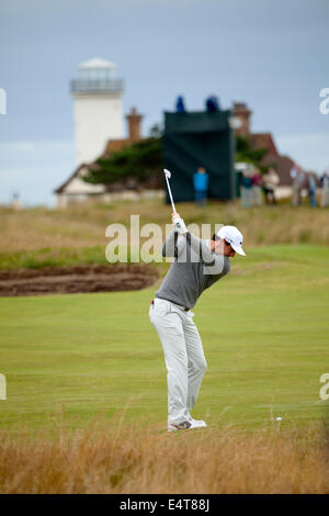 Hoylake, Großbritannien. 16. Juli 2014. Die Offenen Golfmeisterschaften. Rory Mcilroy, Schuß auf 14. Loch im Royal Liverpool Hoylake, Großbritannien Stockfoto