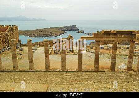 Die Akropolis in Lindos, Rhodos, Dodekanes, Ägäis, Griechenland, Europa Stockfoto