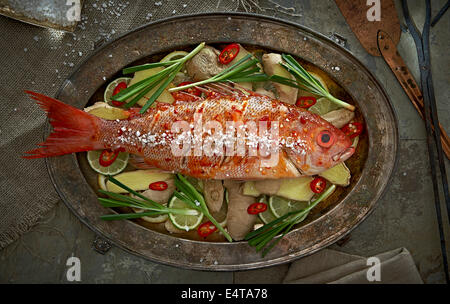 Draufsicht auf Thai ganze Red Snapper, Studioaufnahme Stockfoto