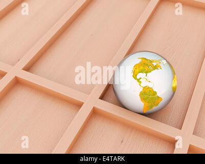 Digitale Illustration von Glas Marmor bedeckt mit Welt Karte von Nord- und Südamerika Stockfoto