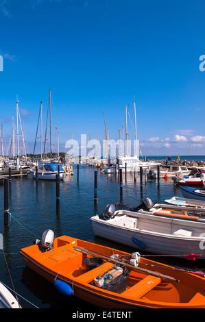 Boote im Hafen, Aeroskobing, Aero Insel, Halbinsel Jütland, Region Syddanmark, Dänemark, Europa Stockfoto