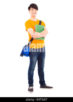 junge Studentin halten Bücher und schrägen Ranzen Stockfoto