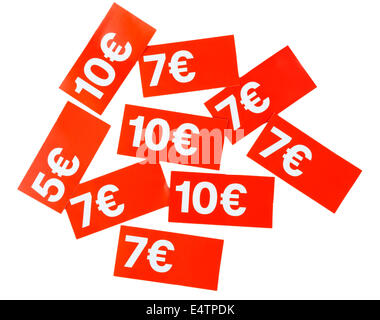 Rotes Papier Preisschilder Euro Stockfoto