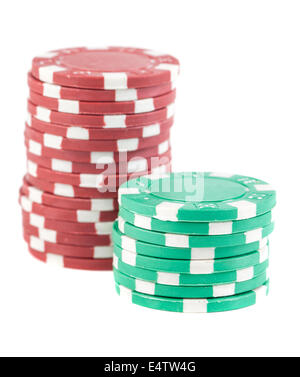 Stapel von roten und grünen Pokerchips Stockfoto