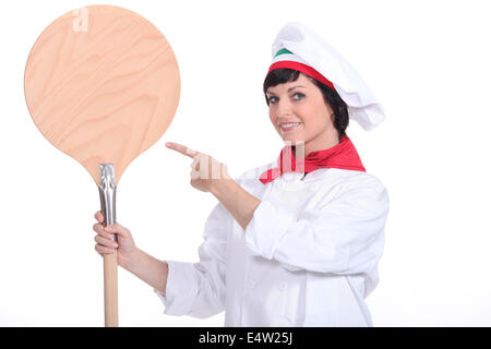 Hinweis auf ein Pizzaschieber Pizzaofen Stockfoto