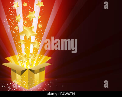 Goldene Weihnachten Geschenk-Box mit Sternen Stockfoto