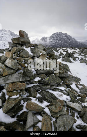 Blick Richtung Tryfan aus Y Foel Goch, Snowdonia, Wales. Stockfoto