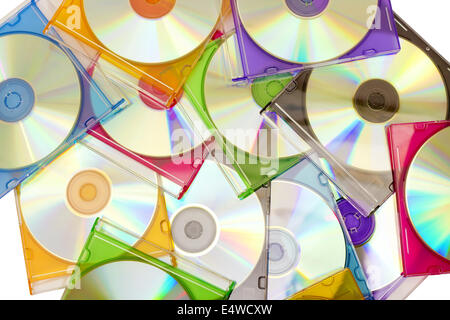 bunte CDs in Kisten Stockfoto