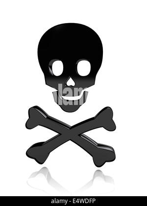 Totenkopf mit Knochen auf weißem Hintergrund Stockfoto