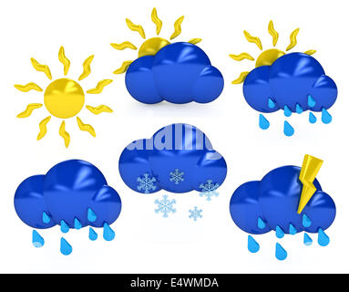 Wettersymbole auf weißem Hintergrund Stockfoto