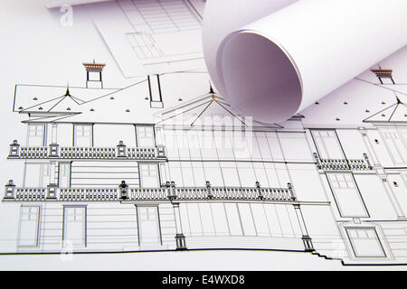 Bauzeichnungen des Gebäudes im aufgefalteten Zustand Stockfoto