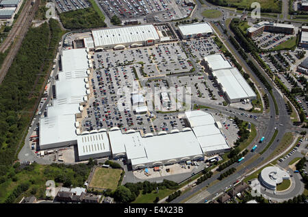 Luftbild des neuen Mersey Retail Park Speke, Liverpool, UK Stockfoto