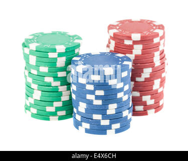 Drei Stapel von Casino-chips Stockfoto