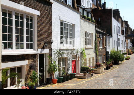 Elegante London Mews Häuser in Marylebone, Westminster, London, England, aus alten Pferdeställen umgebaut Stockfoto