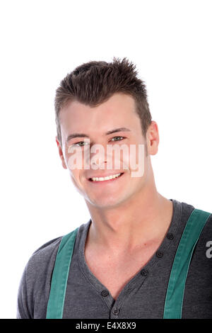 Gut aussehend lächelnder Mann in geschweiften Klammern Stockfoto