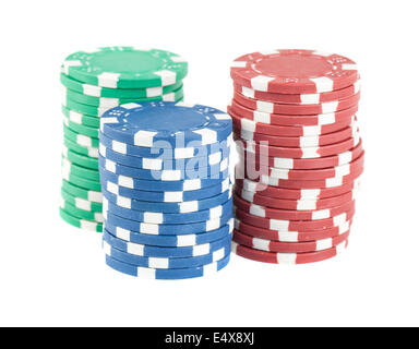 Drei Stapel von Casino-chips Stockfoto