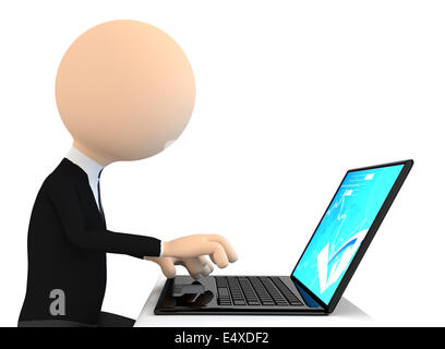 3D Charakter arbeiten am Computer. Stockfoto