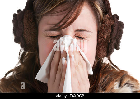 Kranke Frau Niesen Stockfoto