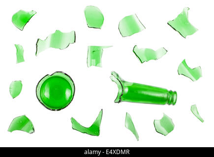 Draufsicht der gebrochene grüne Flasche Stockfoto