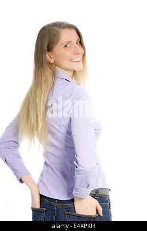 Frau im Rückblick über die Schulter Stockfoto