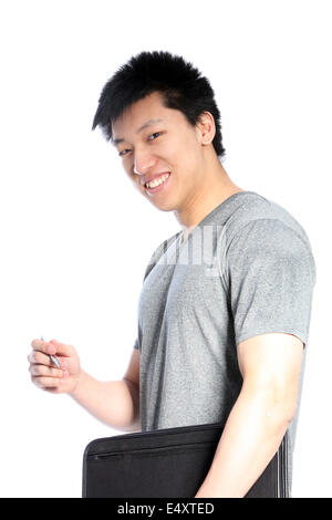 Legerer asiatischen Mann mit einem Binder und Stift Stockfoto