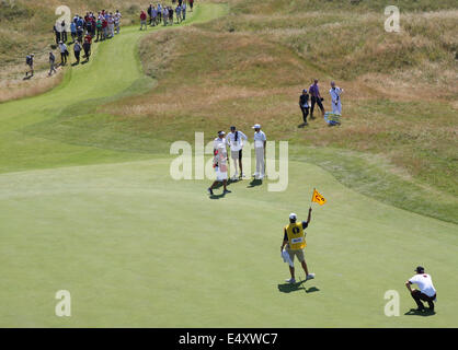 IAN POULTER DUSTIN JOHNSON & BRITISH OPEN GOLF CHAMPIONSHIP HOYLAKE ROYAL LIVERPOOL ENGLAND 17. Juli 2014 Stockfoto