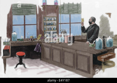 Robert Koch (1843-1910). Deutscher Arzt und wegweisende Mikrobiologe. Gravur in Spanien, 1890 veröffentlicht. Farbe. Stockfoto