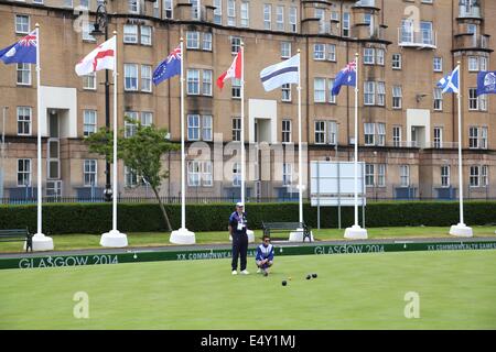 Kelvingrove Lawn Bowls Center, Glasgow, Schottland, Großbritannien, Donnerstag, 17th. Juli 2014. Team Scotland Training in der Halle für die Commonwealth Games Lawn Bowls Competition 2014 Stockfoto