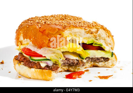 Große leckere Burger gebissen Stockfoto