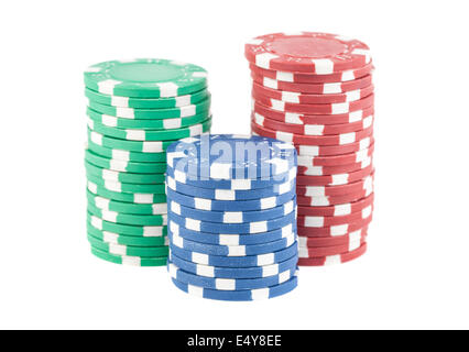 Drei Stapel von Casino-chips Stockfoto