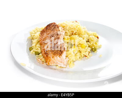 Filet vom Lachs mit Reis Stockfoto