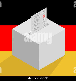 Wahlurne auf deutsche Flagge Stockfoto