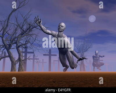 Zombies im Friedhof - 3D render Stockfoto