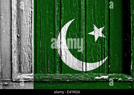 Flagge von Pakistan bemalt auf Holzrahmen Stockfoto