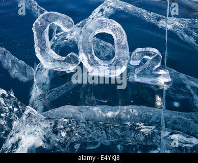 Eisige chemische Formel von Kohlendioxid CO2 Stockfoto
