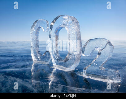 Eisige chemische Formel von Kohlendioxid CO2 Stockfoto