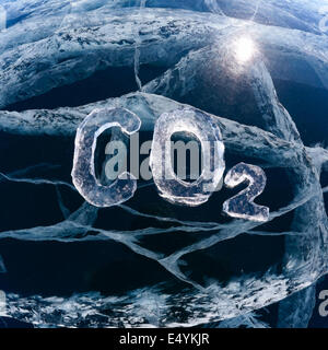 Eisige chemische Formel von Kohlendioxid CO2 Stockfoto