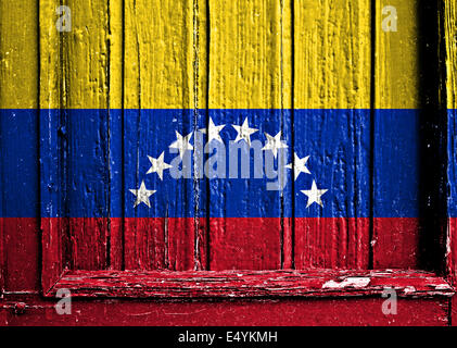 Flagge Venezuelas bemalt auf Holzrahmen Stockfoto