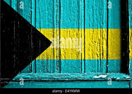 Flagge der Bahamas bemalt auf Holzrahmen Stockfoto