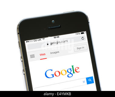 Google-Startseite auf einem Apple iPhone 5 s, UK Stockfoto
