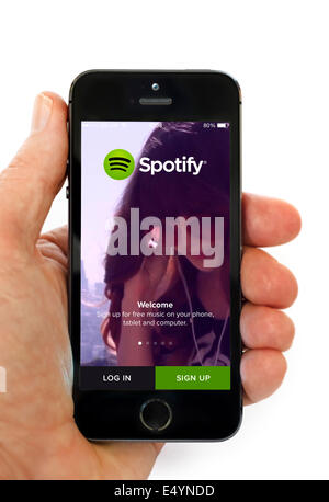 Der Spotify-app auf einem Apple iPhone 5 s Stockfoto