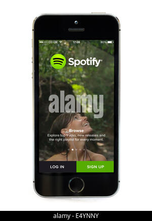 Der Spotify-app auf einem Apple iPhone 5 s Stockfoto