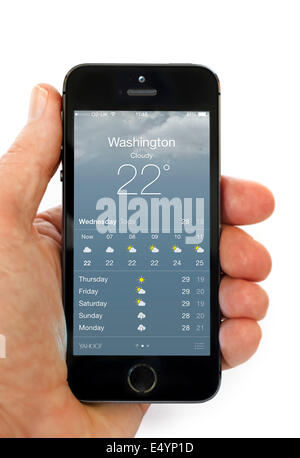 Die Yahoo-Wetter-app auf einem Apple iPhone 5 s Stockfoto