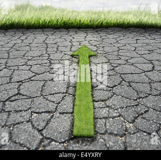 Gebrochene Asphalt und Rasen Stockfoto