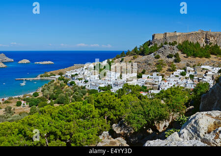 Altes Dorf Lindos in Rhodos, Griechenland Stockfoto